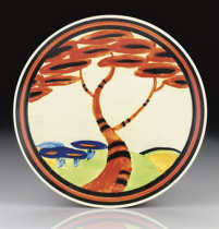 CLARICE CLIFF 'APPLIQU&Eacute; RED TREE', A POTTERY PLATE, DESIGNED 1930-31
