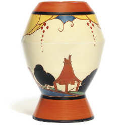 A CLARICE CLIFF 'SUMMERHOUSE' PATTERN VASE DESIGNED 1931