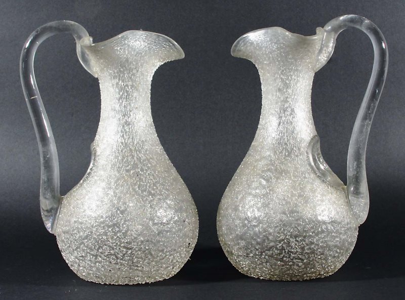 a pair of 19th century Crackle Glass Lemonade Jugs