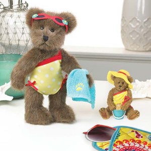 Part of the 2014 Friends of Boyds (F.o.B) Club Kit - 8" plush bear Sandy Seashell and 3" miniature Bearstone® figurine - Sandy Seashell...Buckets of Fun.