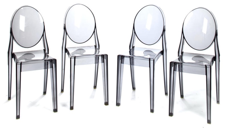 A set of four Victoria Ghost side chairs modern, designed by Philippe Starck for Kartell