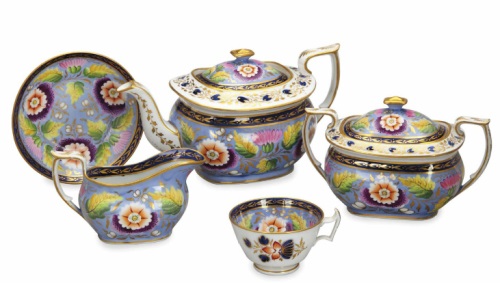An English Porcelain Lavendar Ground Part Tea And Coffee Service, Iron-Red Painted Mark For New Hall, First Half 19th Century