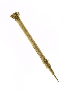 A Victorian gold and hardstone mounted propelling pencil by Sampson Mordan & Co
