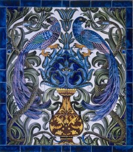 William De Morgan A Magnificent Tile Panel with Birds and Serpents