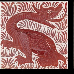 William De Morgan Dragon and Foliage a Ruby Lustre Animal