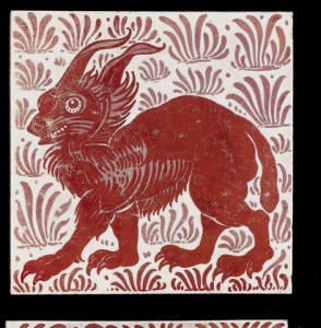 William De Morgan Lynx a Ruby Lustre Animal Tile circa 1880