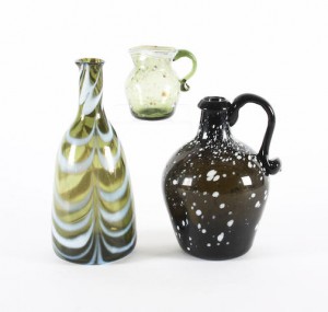 Nailsea or Wrockwardine type jugs and a flask