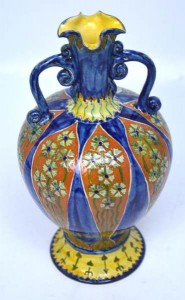 A Della Robbia twin handle baluster vase by George Seddon and Liz Wilkins