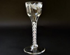 A Beilby enamelled opaque twist wine glass circa 1765 ogee bowl