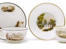 Two rare Swansea cups and saucers circa 1815-17