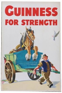 guinness for strength poster john gilroy man holding cart
