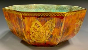 A Wedgwood Fairyland Butterfly lustre hexagonal bowl designed by Daisy Makeig-Jones
