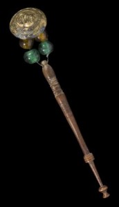 Wooden lace bobbin with bead and button weights