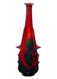 Sung flambe vase with tapering neck featuring griffin birds