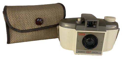 The White Kodak Brownie 127 Camera with case