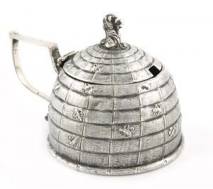 A William IV novelty silver mustard pot modelled as a beehive