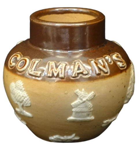 DOULTON Lambeth Stoneware Advertising COLMAN'S Mustard Pot c1910