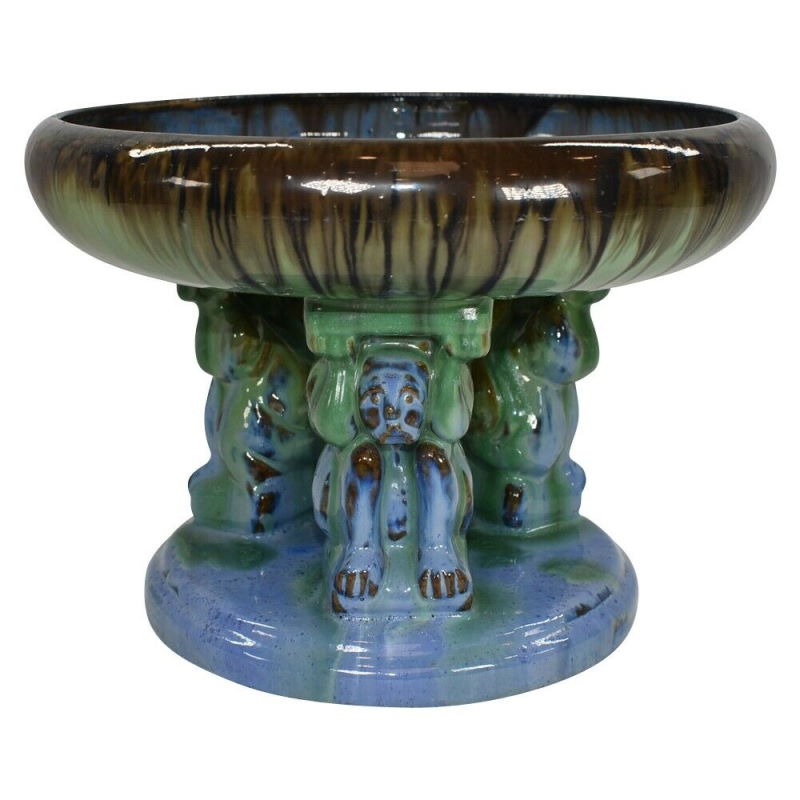 Fulper Vintage Antique Art Pottery Chinese Flambe Blue Effigy Bowl