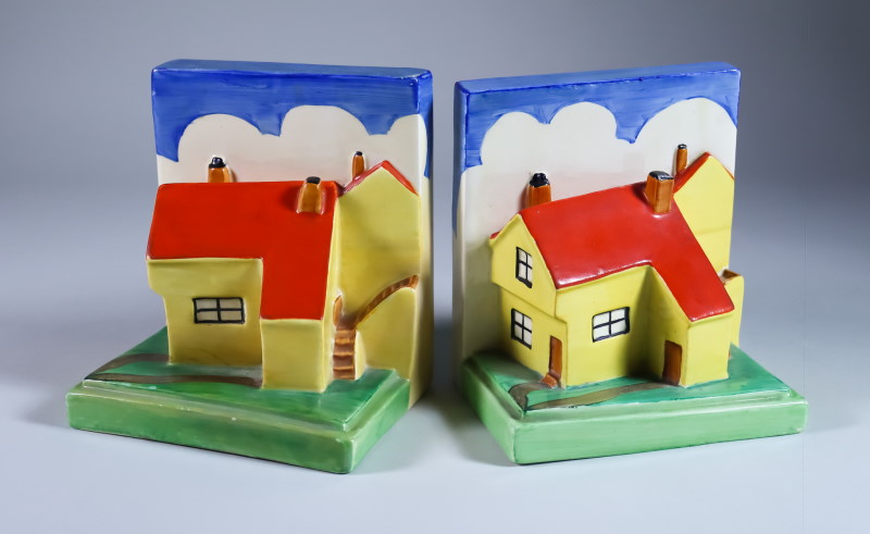 clarice cliff cottage bizarre bookends