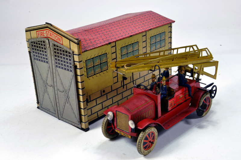 A German Distler Fire Station and Distler Open Fire Engine