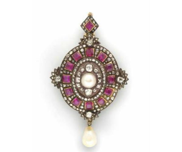 A Ruby Diamond and Pearl Pendant Brooch circa 1870