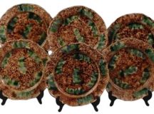 A rare Set Of Six Thomas Whieldon Creamware Pottery Plates of Tortoiseshell andd Green Splashed Glaze