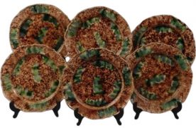 A rare Set Of Six Thomas Whieldon Creamware Pottery Plates of Tortoiseshell andd Green Splashed Glaze