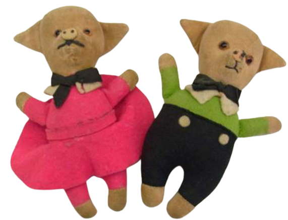 Mid 20th century Chad Valley Pinky and Perky velvet with felt dressed bodies