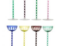 Otto Prutscher Meyrs Neffe - A set of eight stemmed wine glasses in a range of colours deep blue citron cerise pink amethyst magent dark green and two emerald green all circa 1906