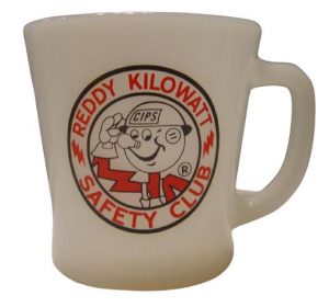 Reddy Kilowatt Fire-King CIPS Safety Club Milk Glass Advertising Coffee Mug