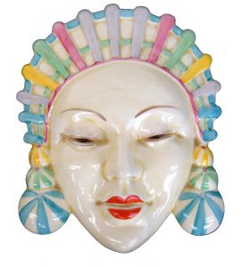 A Clarice Cliff Marlene Art Deco wall mask in multi colours