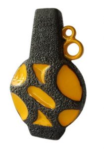 A Roth Keramik Fat Lava vase with double loop handles in yellow and black glazes