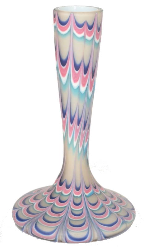 An early 20th Century Kew Blas Art Glass posy vase with a conical foot rising to a slender neck