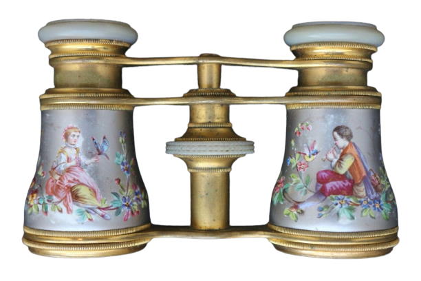 Fine 19th century Lemaire Hand Painted Enamel Opera Glasses with Butterfly and Bird details