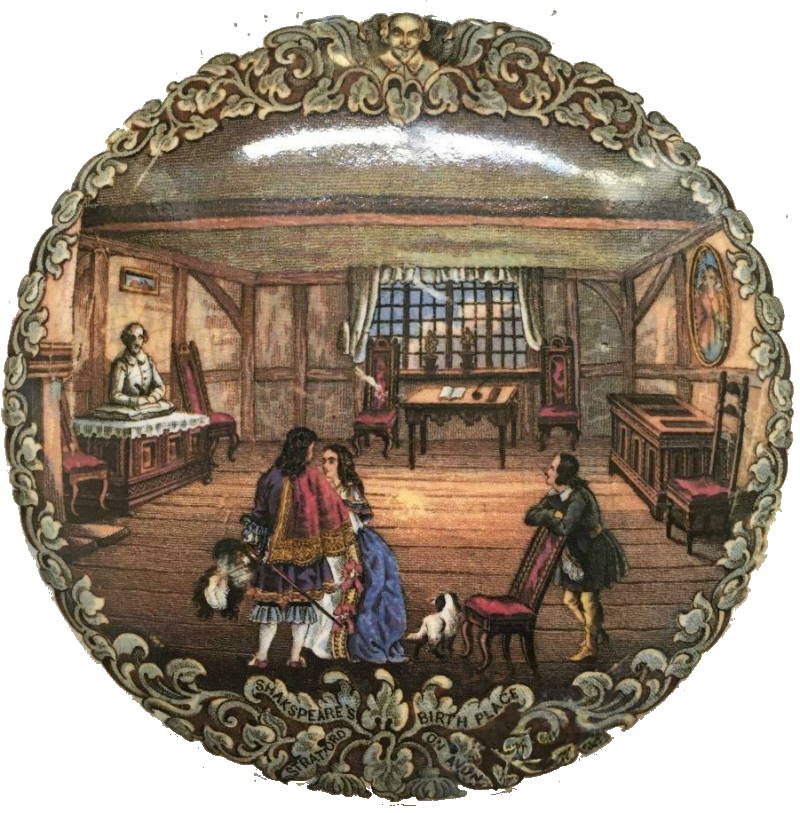 Pratt Ware Pot Lid Shakespeares Birthplace with Leaf and Scroll border