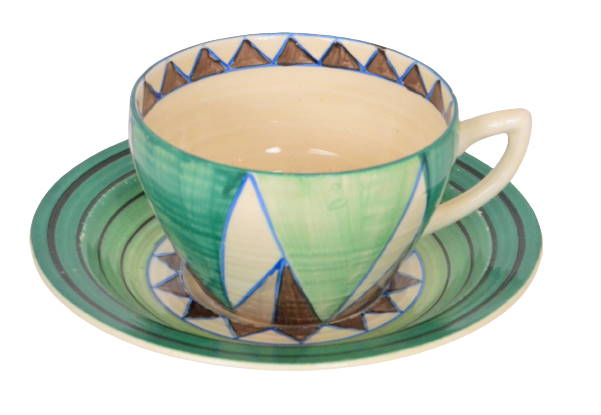 Clarice Cliff Killarney Lynton shaped teacup and saucer circa