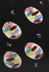 Painted o1vals pattern on Denby Cheviot range