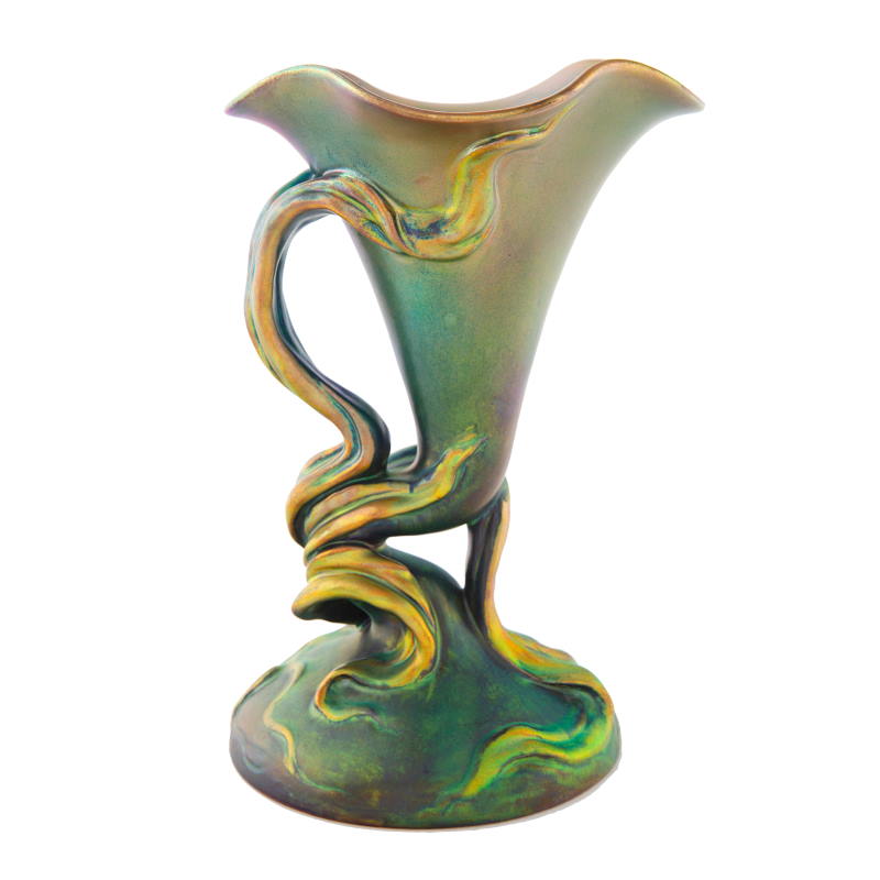 A Hungarian Eosin-Glazed Handled Vine Vessel, Zsolnay Porcelain Factory Pecs Circa 1900