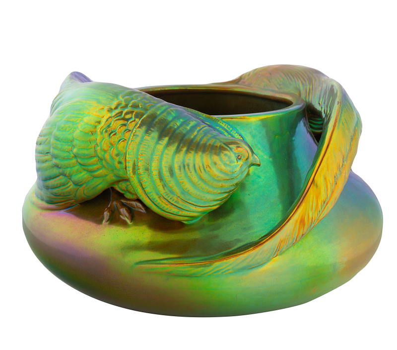 A Hungarian Eosin-Glazed Pheasant Vase Zsolnay Porcelain Factory Pecs Circa 1930 designed by Lajos Mack
