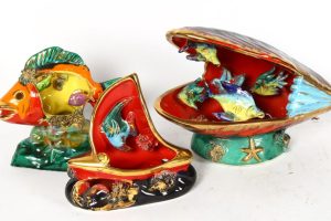 A Vallauris Pottery tropical fish and shell design lamp base