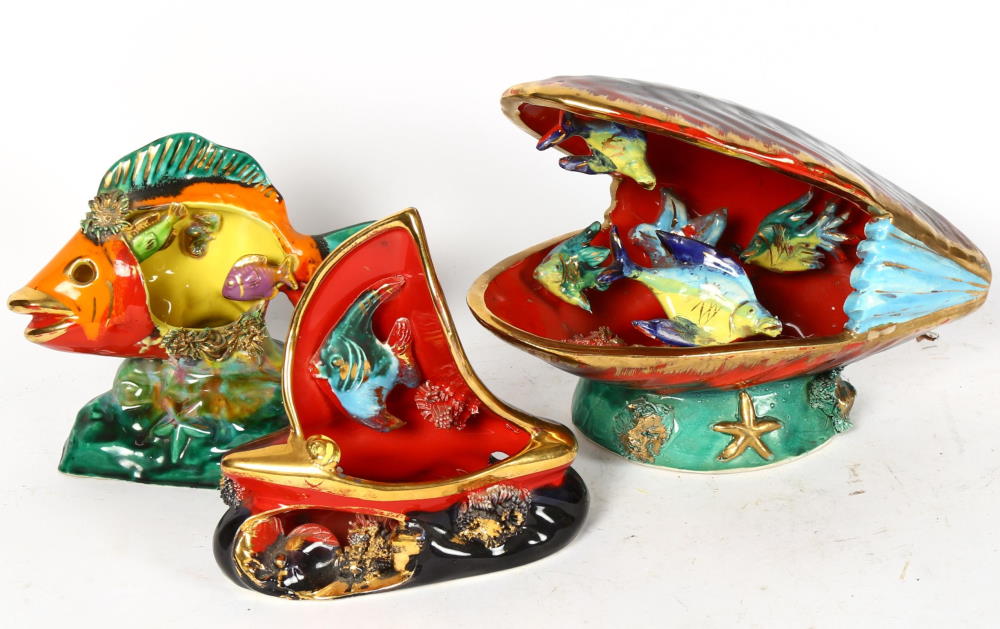 A Vallauris Pottery tropical fish and shell design lamp base