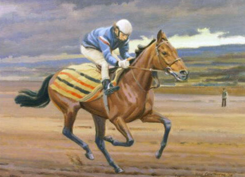 Neil Cawthorne original oil on canvas of Red Rum during training gallop