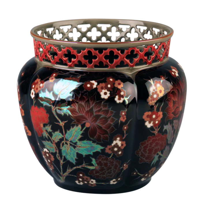Zsolnay Eozin Glaze Red Flower Pot