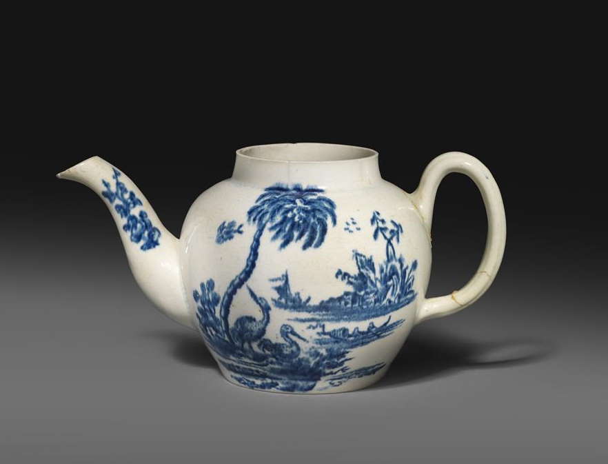 An important and previously unrecorded American porcelain teapot attributed to John Bartlam Cain Hoy South Carolina c1765-69