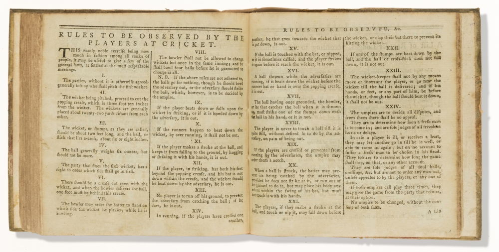 1772 Cricket Rules to be Observed by the Players at Cricket