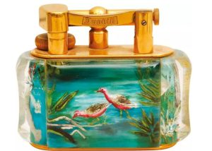 Dunhill Aviary Lighter featuring two pink wading birds to front