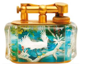 Dunhill Aviary Lighter featuring white bird of paradise to reverse