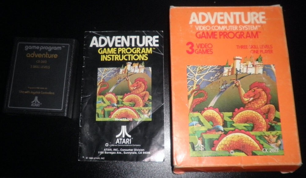 Atari Adventure with basic design cartridge instructions and box