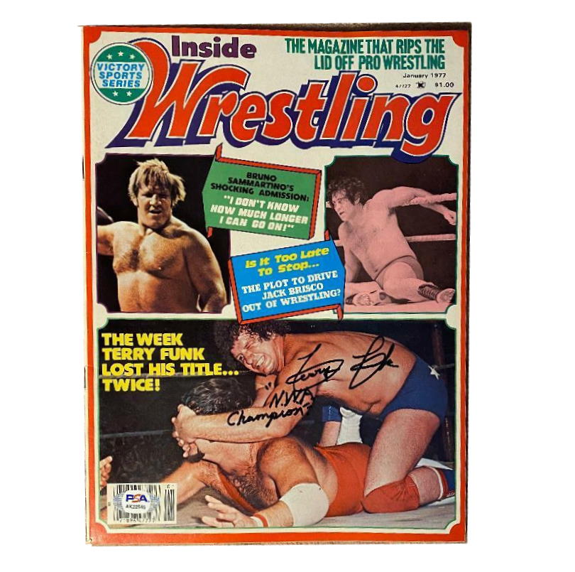 Inside Wrestling Magazine January 1977 featuring Terry Funk signed cover