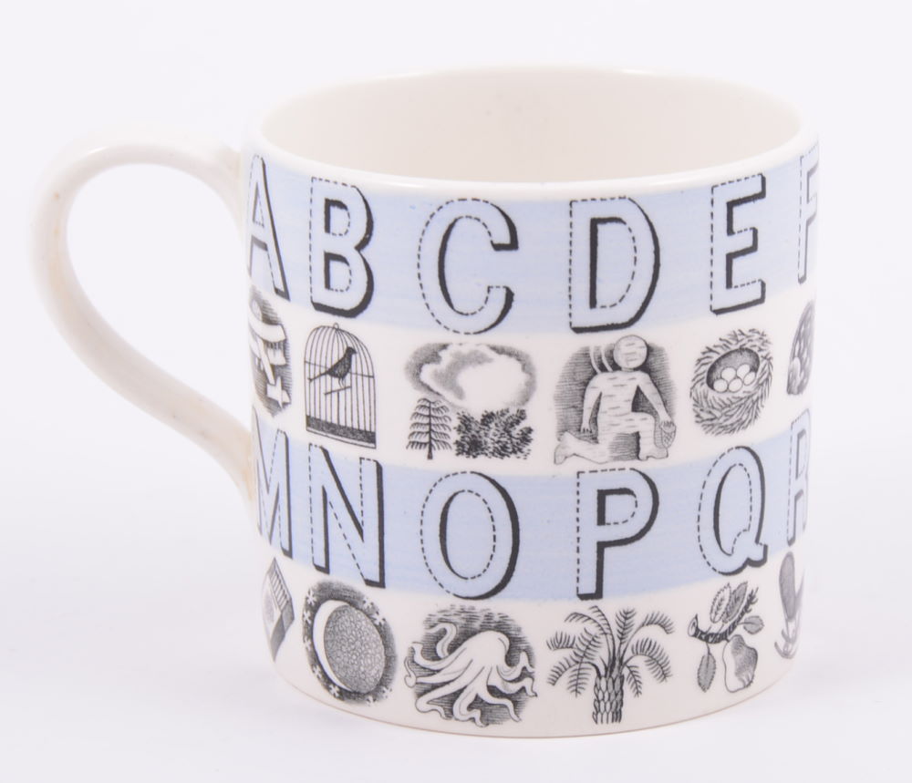 Eric Ravilious for Wedgwood a Nursery Alphabet mug, with blue banding